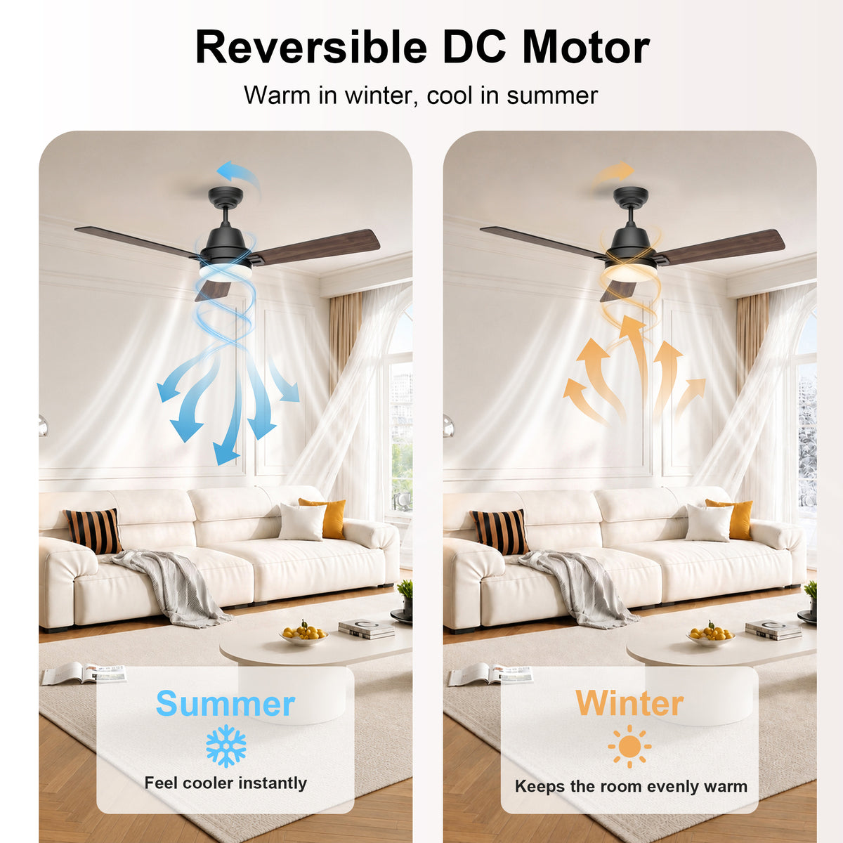 52-Inch Downrod Mount 3-Blade Ceiling Fan with Light and Remote Control