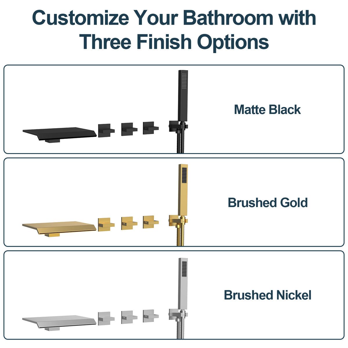 Wall-Mounted Floor-Mounted bathtub with Three Handles and Hand Shower
