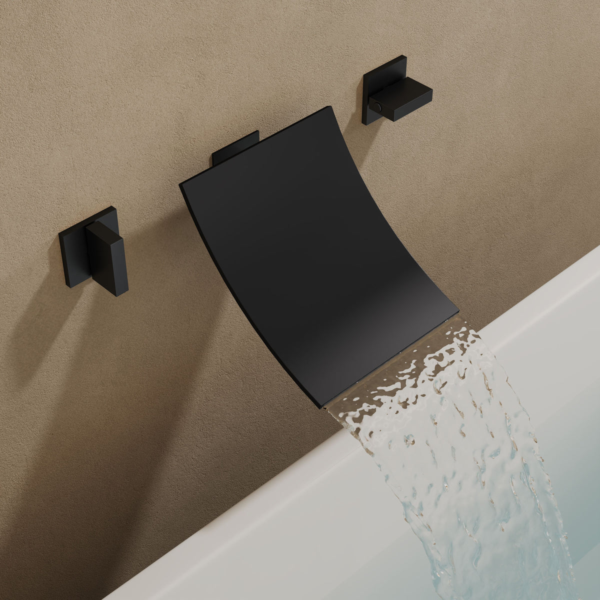 Wall-Mounted High-Flow Waterfall Bathtub Faucet with Dual Handles