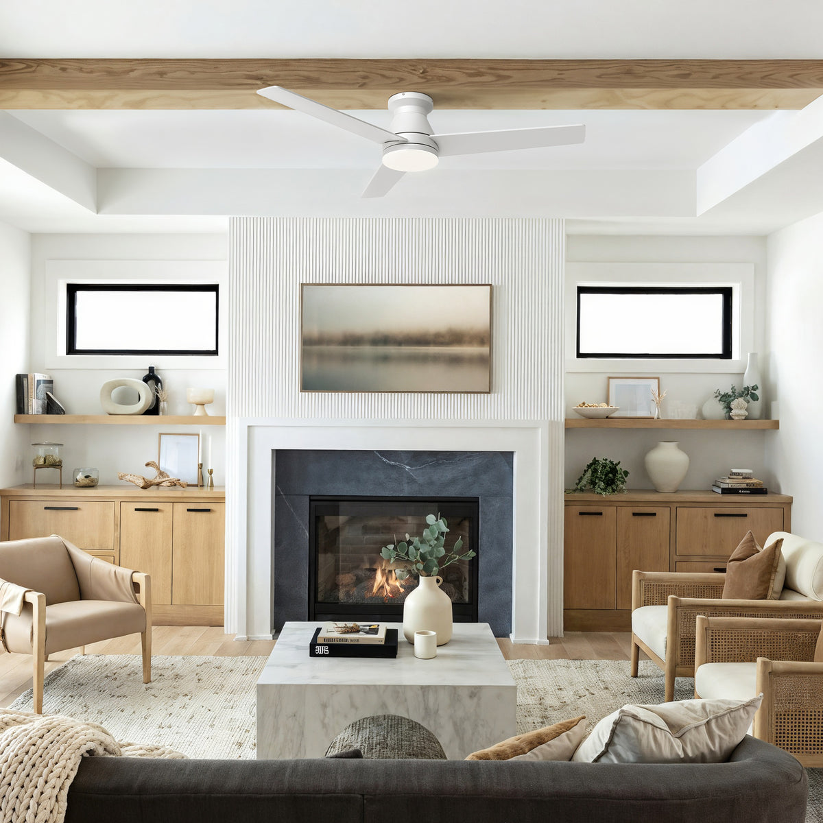 52-Inch Flush Mount 3-Blade Ceiling Fan with Light and Remote Control