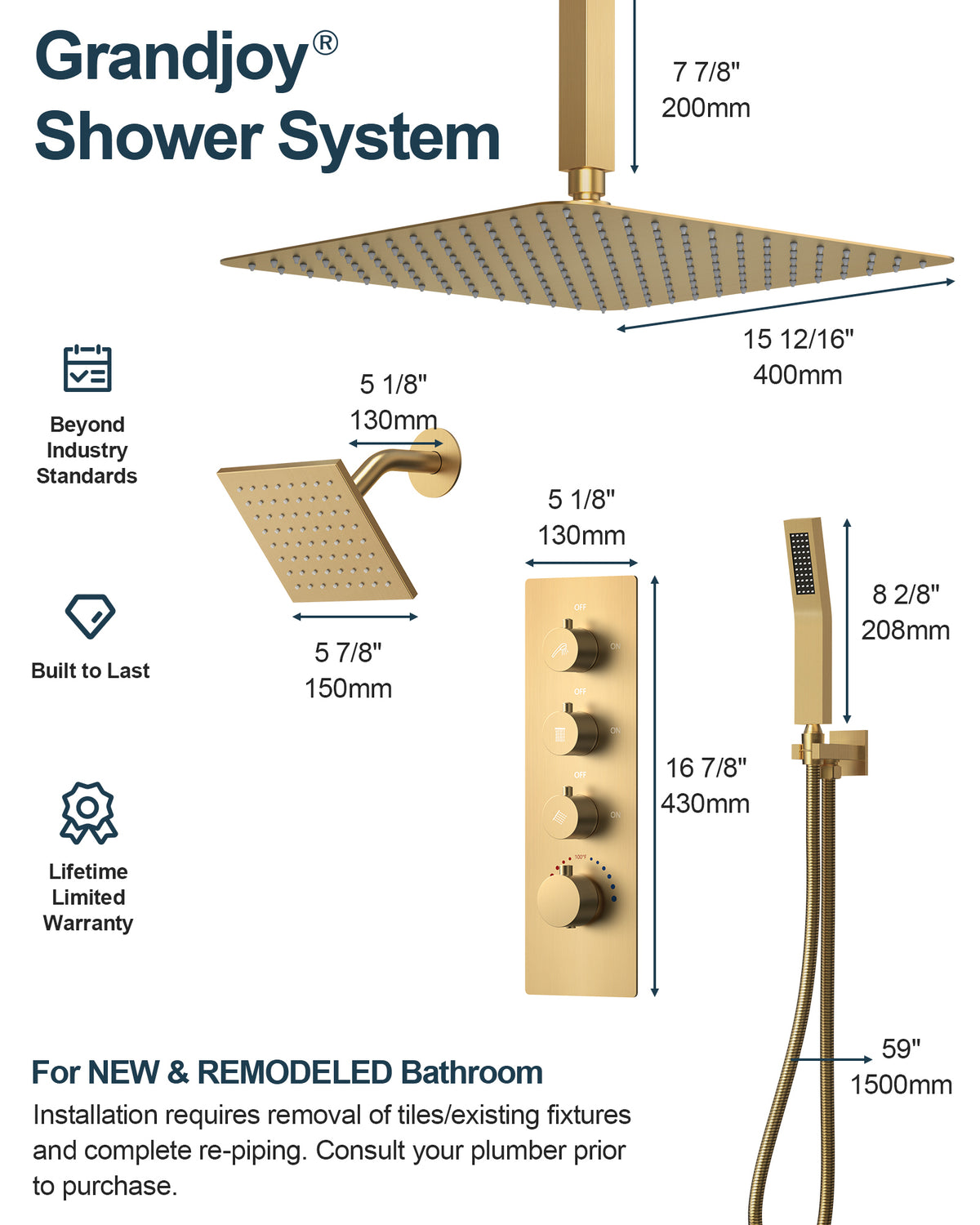 16-Inch Ceiling-Mounted Dual-Head Shower System with Handheld Sprayer
