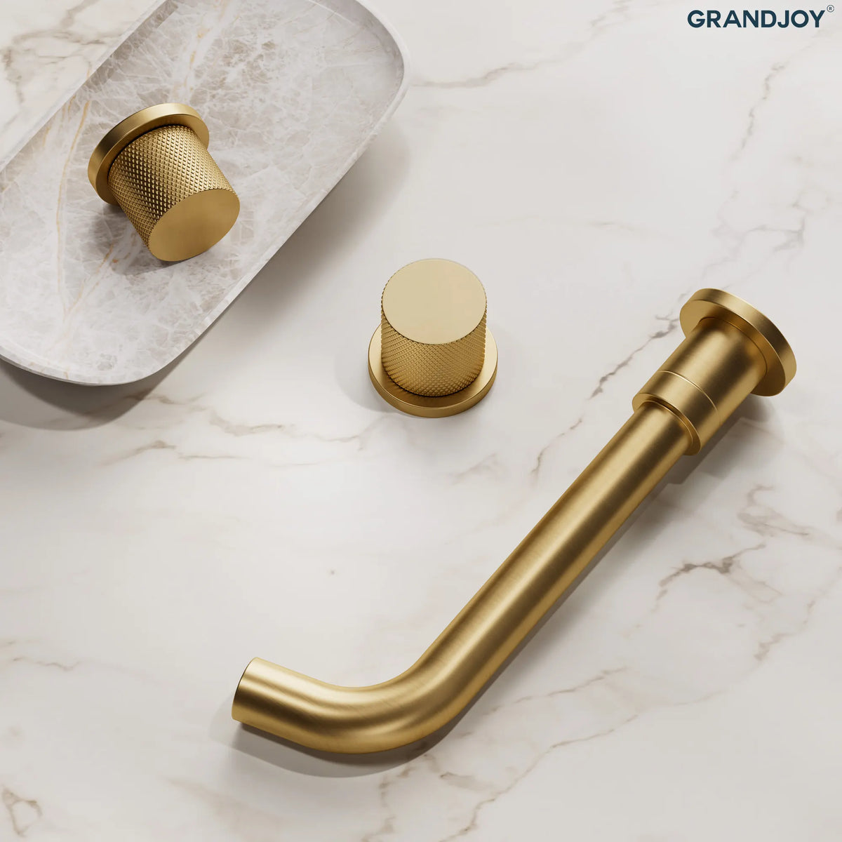 Two-Handle Wall-Mount Bathroom Sink Faucet With Pop-Up Drain