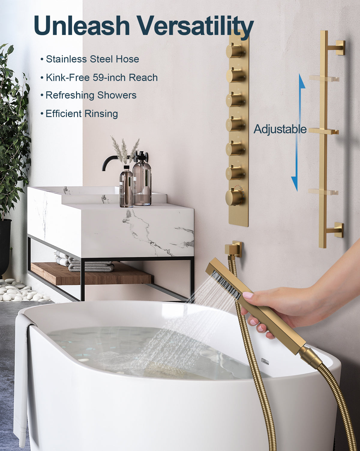 LED Bluetooth Dual-Head Ceiling-Mounted Shower System with Body Jets