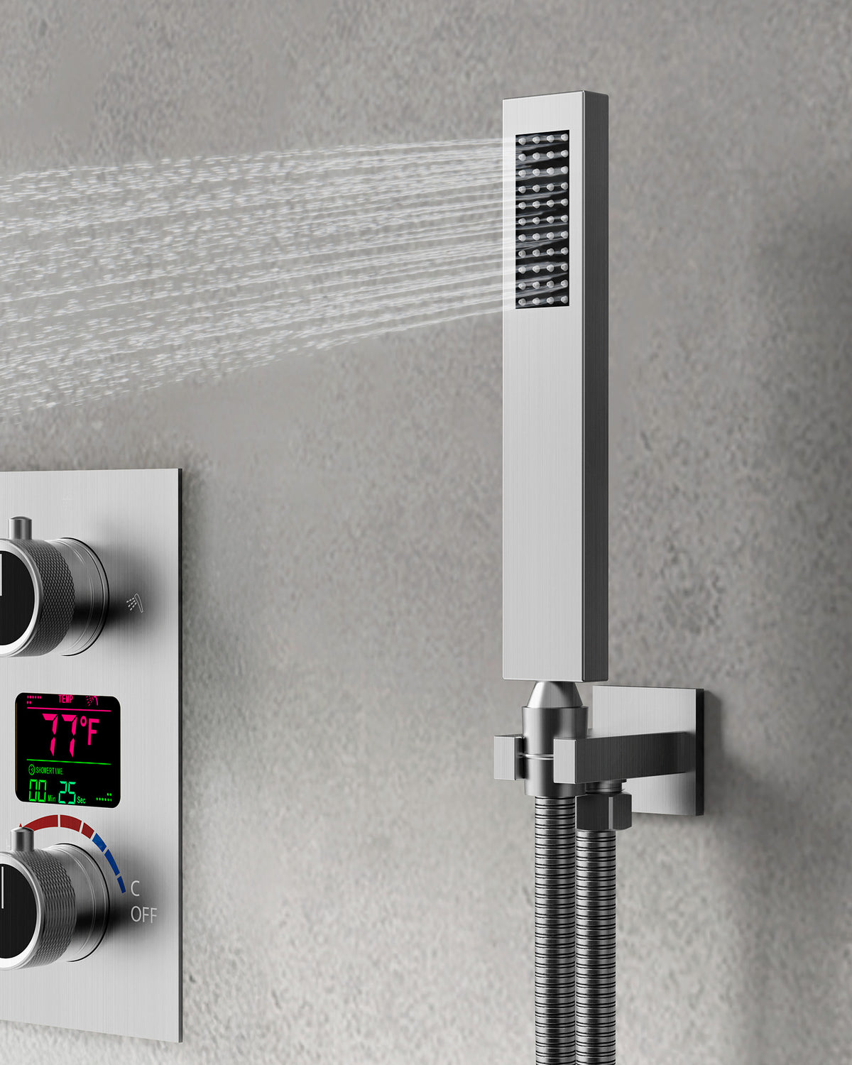 Ceiling-Mounted Dual Shower System with Adjustable Handheld Spray