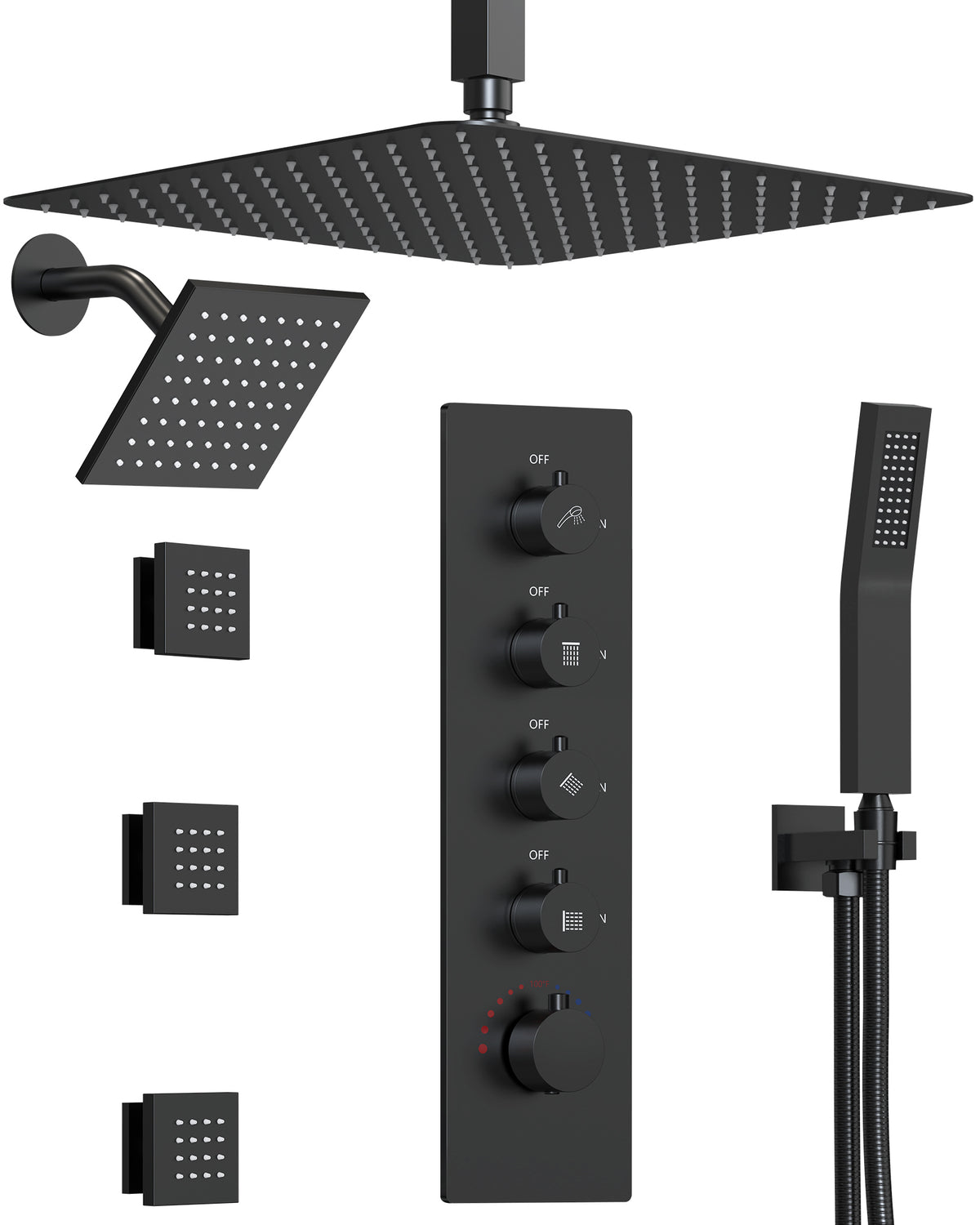 Ceiling-Mounted Multi-Spray Shower System with Secondary Wall Head