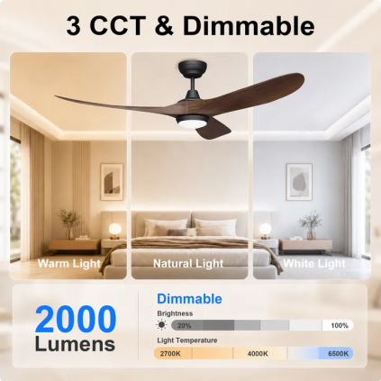 60-Inch Downrod Mount 3-Blade Ceiling Fan with Light and Remote Control
