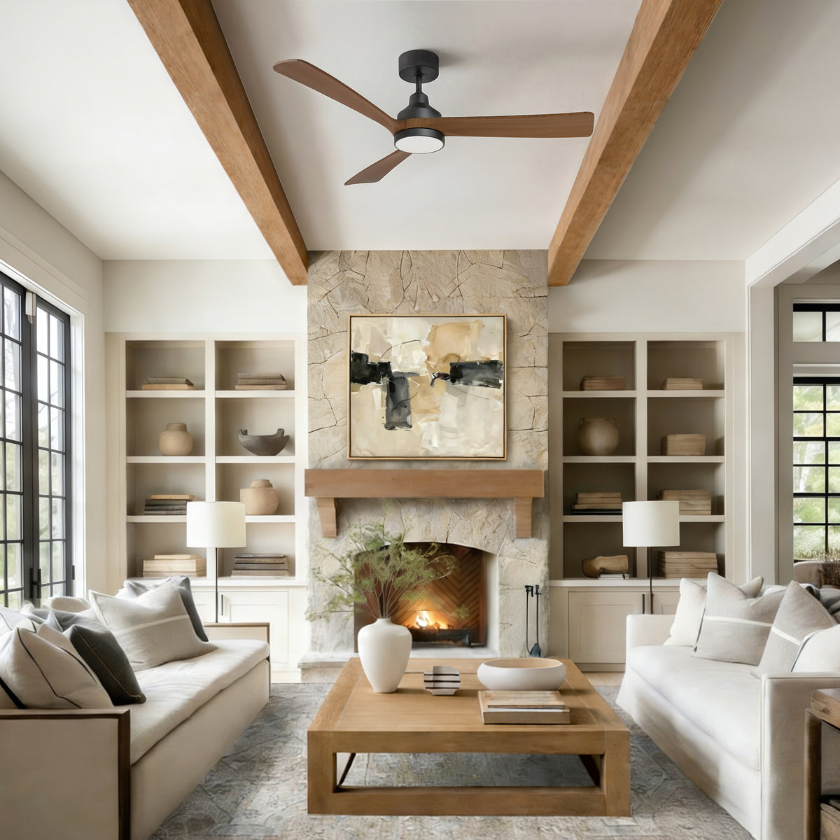 52-Inch Downrod Mount 3-Blade Ceiling Fan with Light and Remote Control