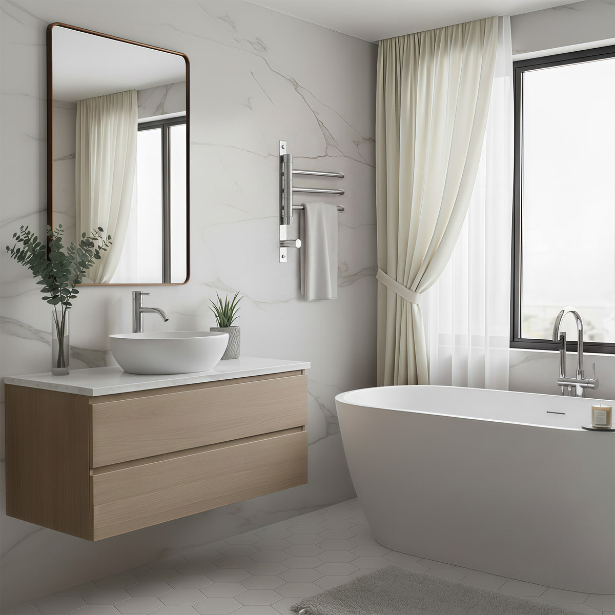 Three-Arm Wall-Mounted Rotating Stainless Steel Towel Rack for Bathrooms