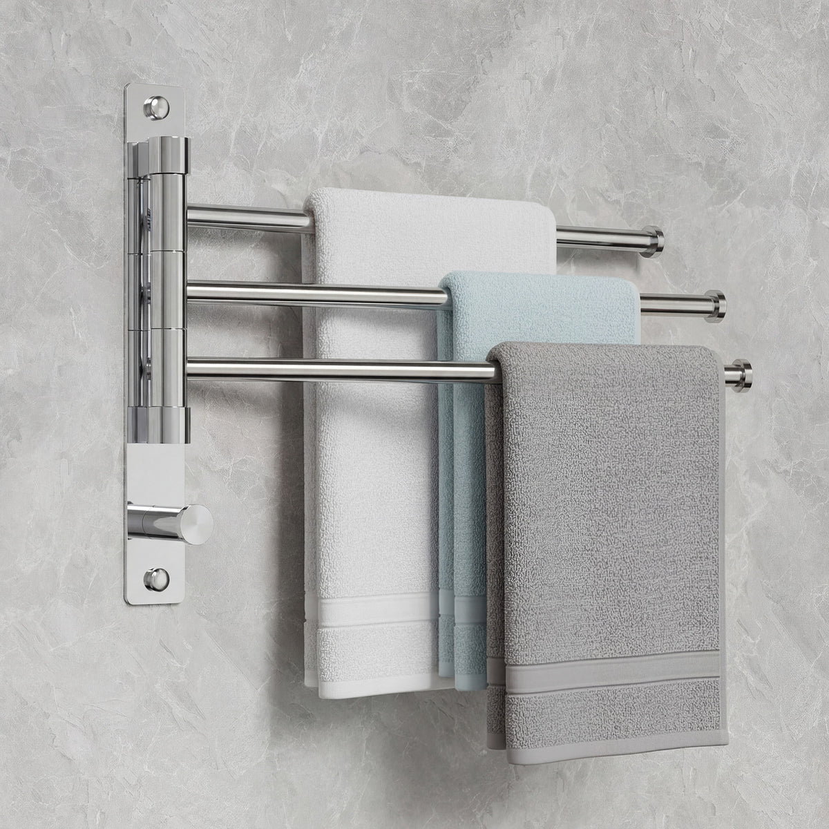 Three-Arm Wall-Mounted Rotating Stainless Steel Towel Rack for Bathrooms