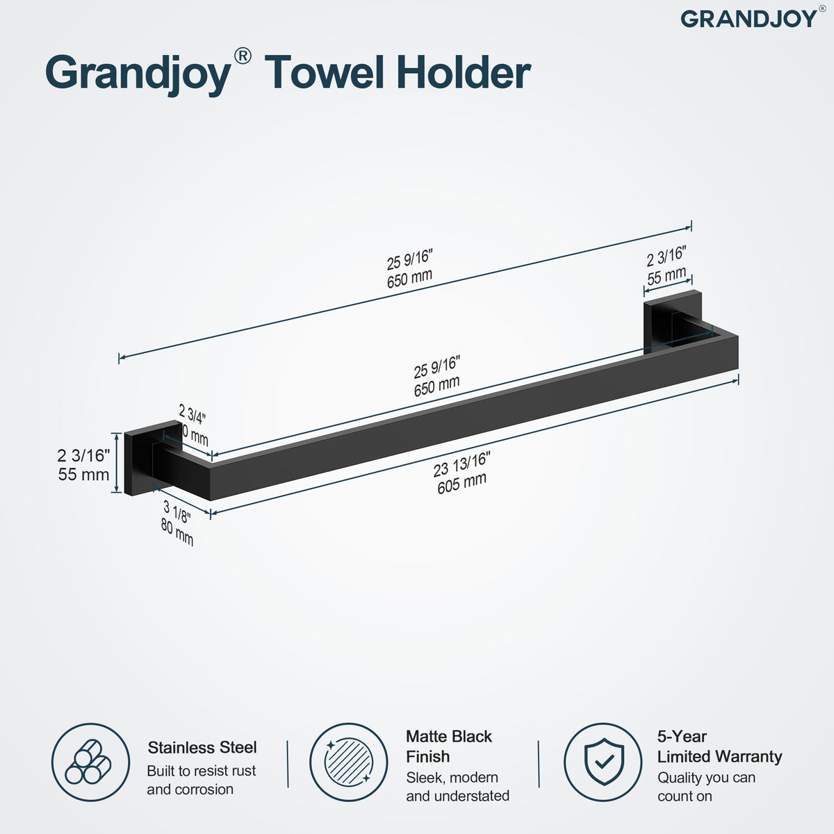 25.6-Inch Wall-Mounted 304 Stainless Steel Bathroom Towel Bar for Daily Storage