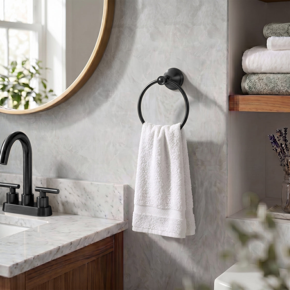 Wall-Mounted Brass Towel Ring for Organized Bathroom Hand Towel Storage