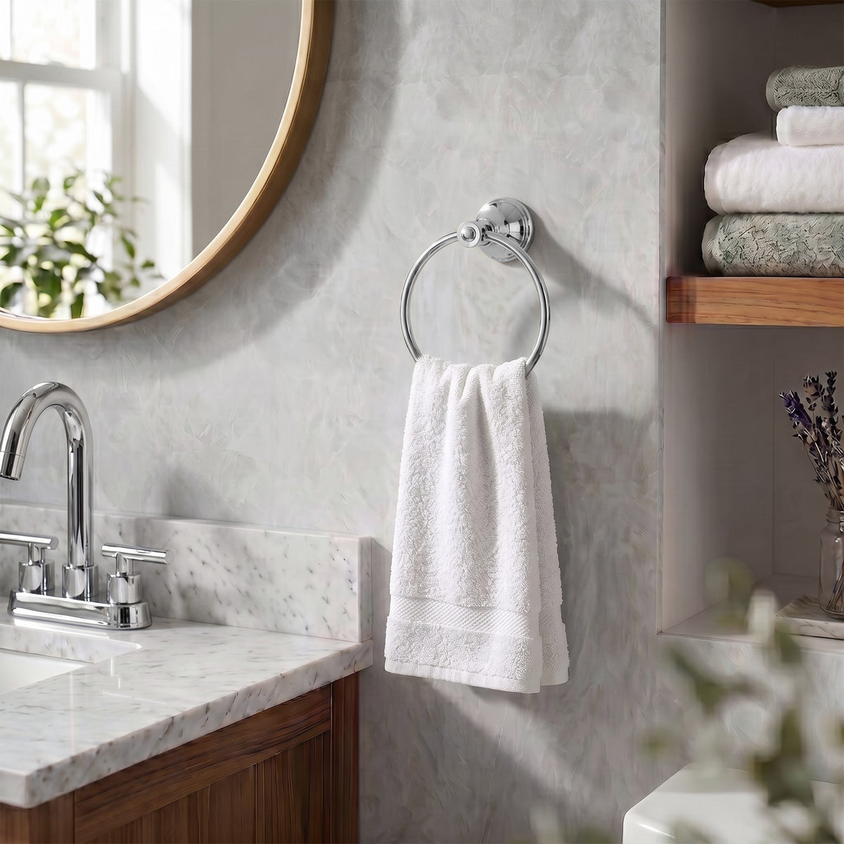 Wall-Mounted Brass Towel Ring for Organized Bathroom Hand Towel Storage