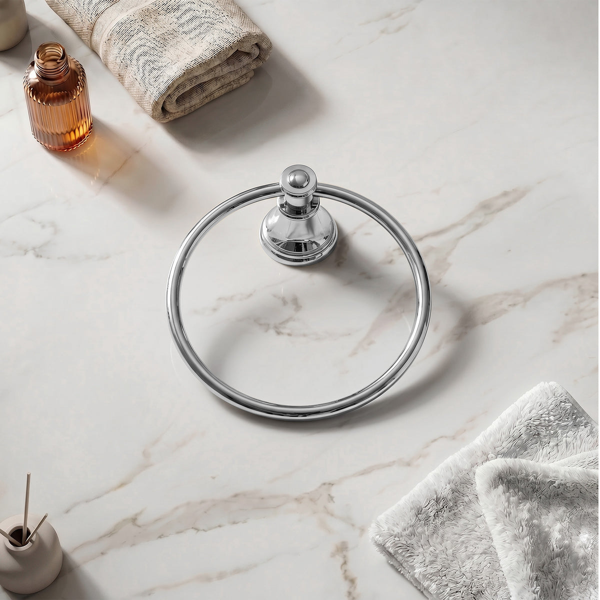Wall-Mounted Brass Towel Ring for Organized Bathroom Hand Towel Storage