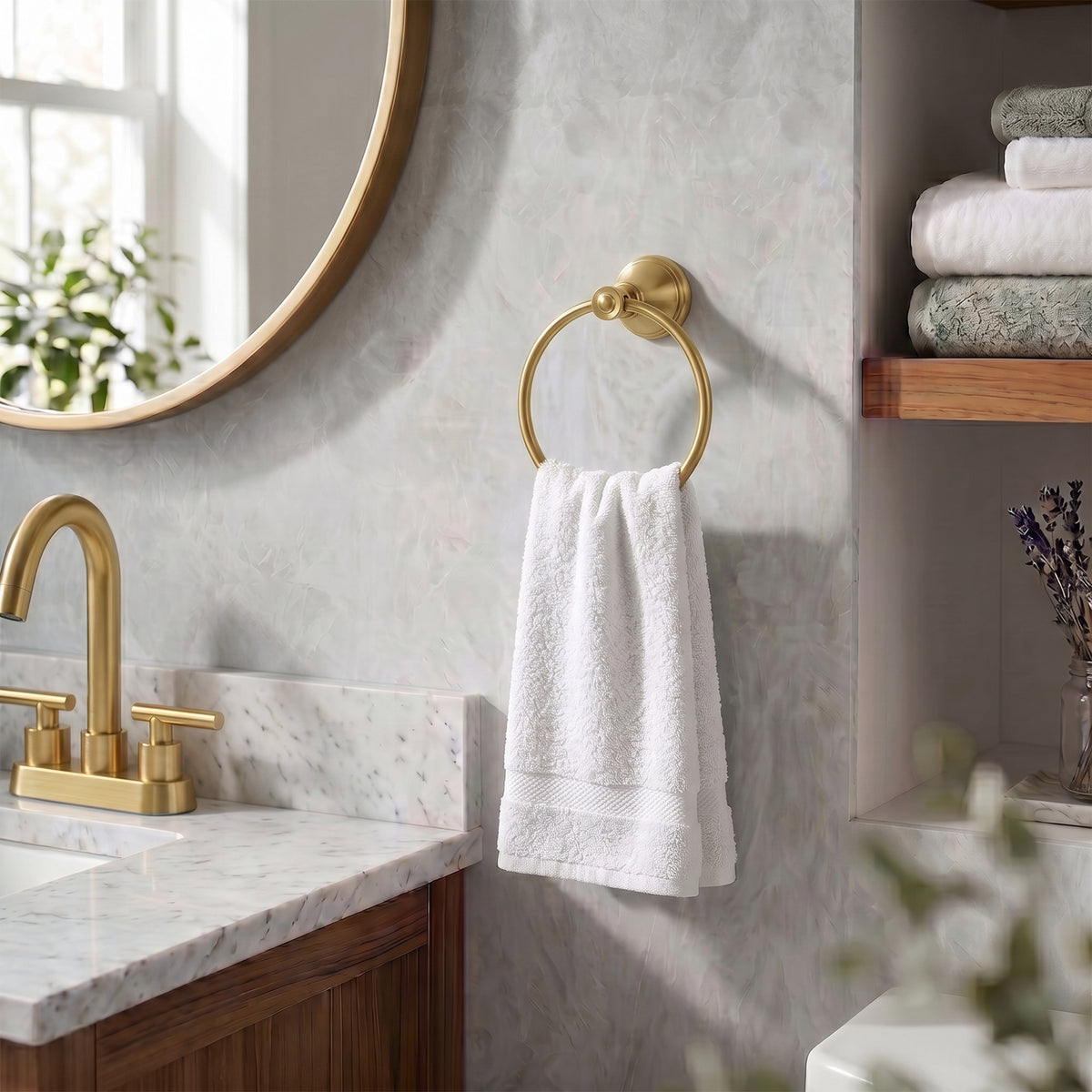 Wall-Mounted Brass Towel Ring for Organized Bathroom Hand Towel Storage