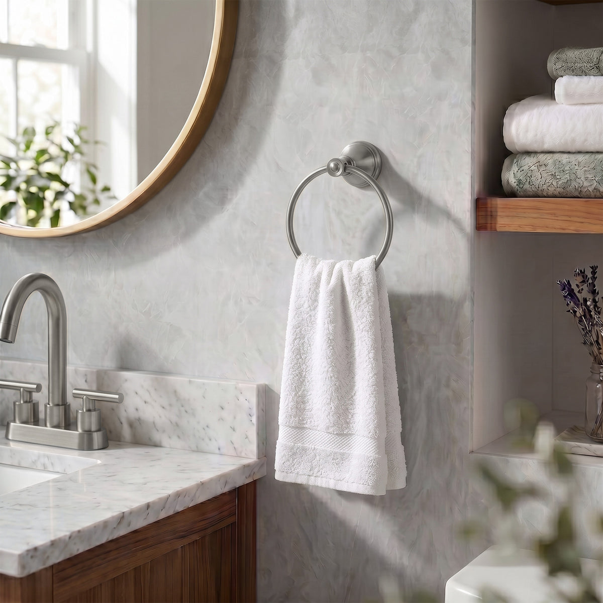 Wall-Mounted Brass Towel Ring for Organized Bathroom Hand Towel Storage