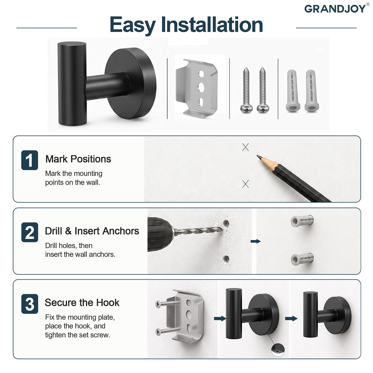 Wall Mounted Bathroom Robe Hook for Space-Saving Organization