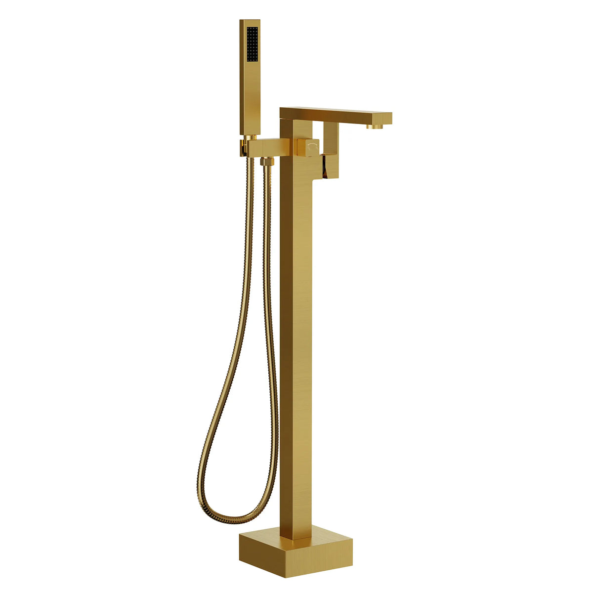 Freestanding Floor-Mounted Bathtub Faucet with Hand Shower and Swivel Spout