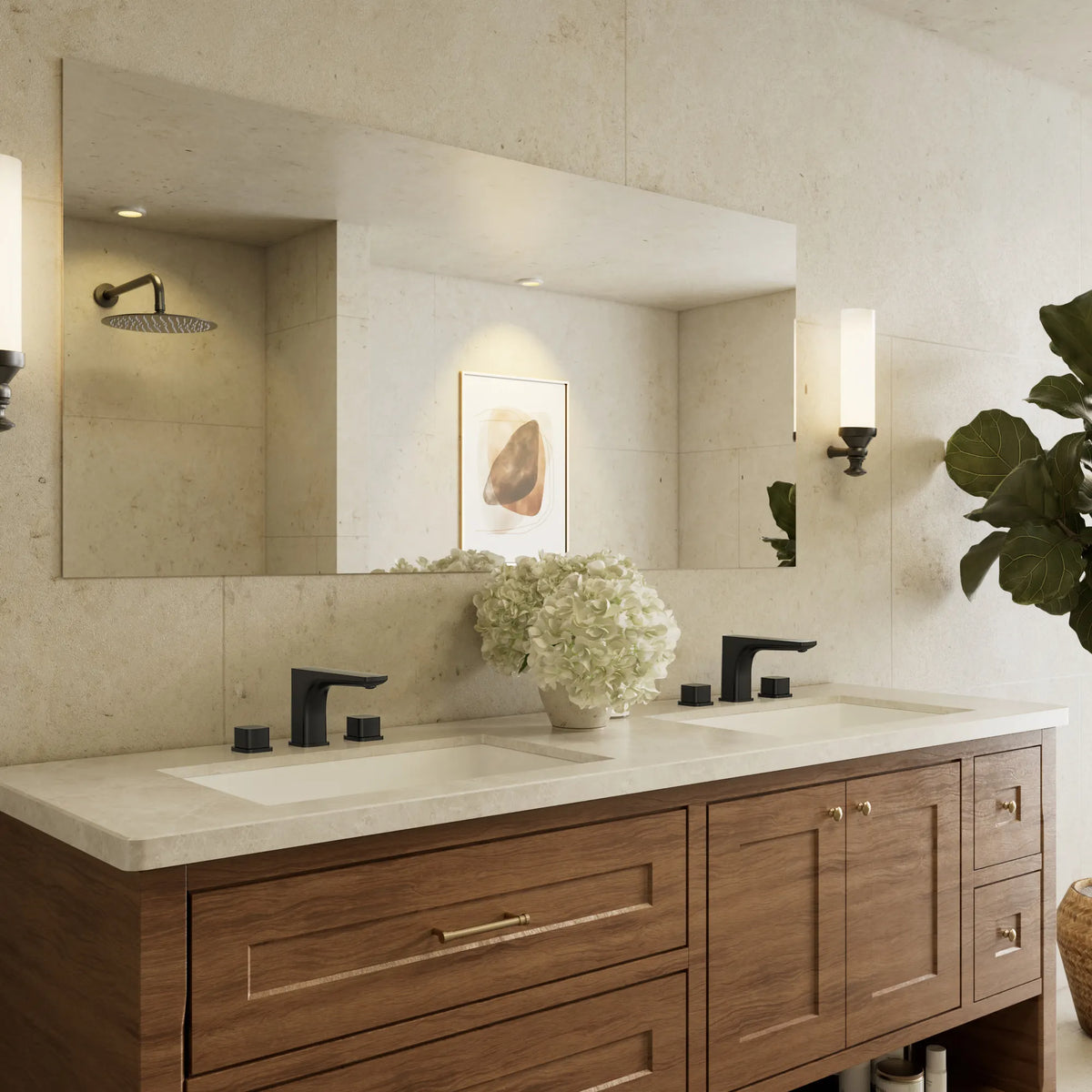 Two-Handle Low Arc Widespread Bathroom Sink Faucet With Pop-Up Drain