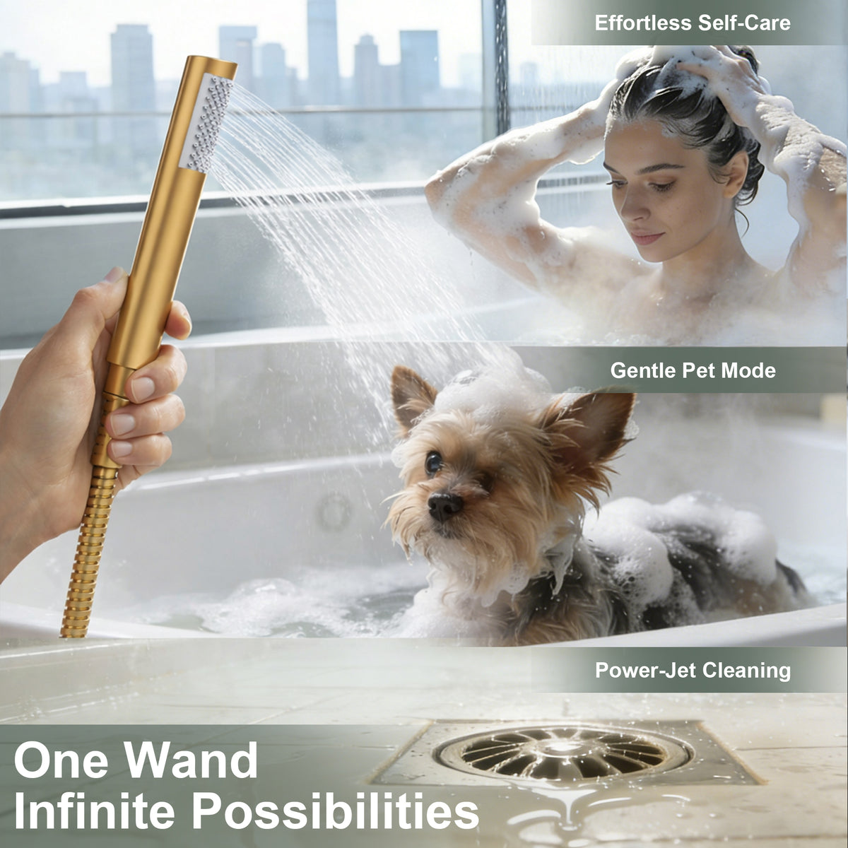 Floor-Mounted Bathtub Faucet with Swivel Spout and Hand Shower