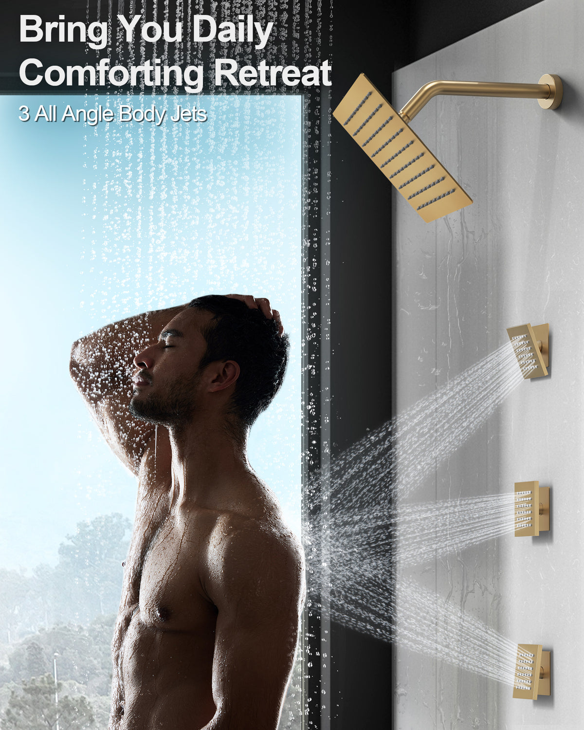 LED Bluetooth Dual-Head Ceiling-Mounted Shower System with Body Jets