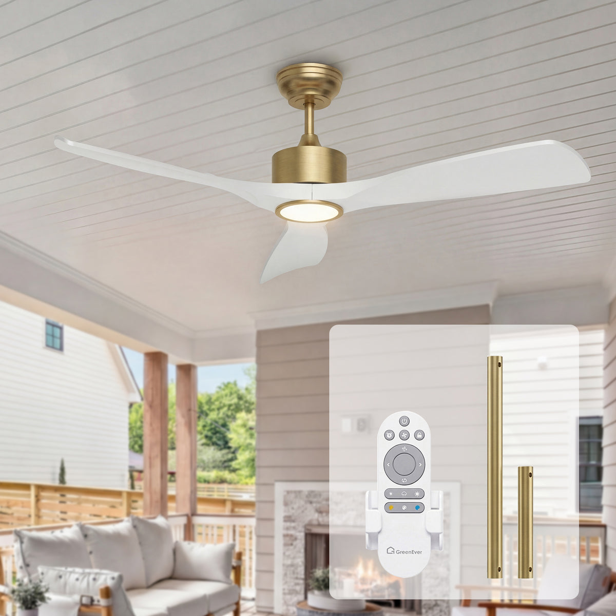 52-Inch Downrod Mount 3-Blade Ceiling Fan with Light and Remote Control