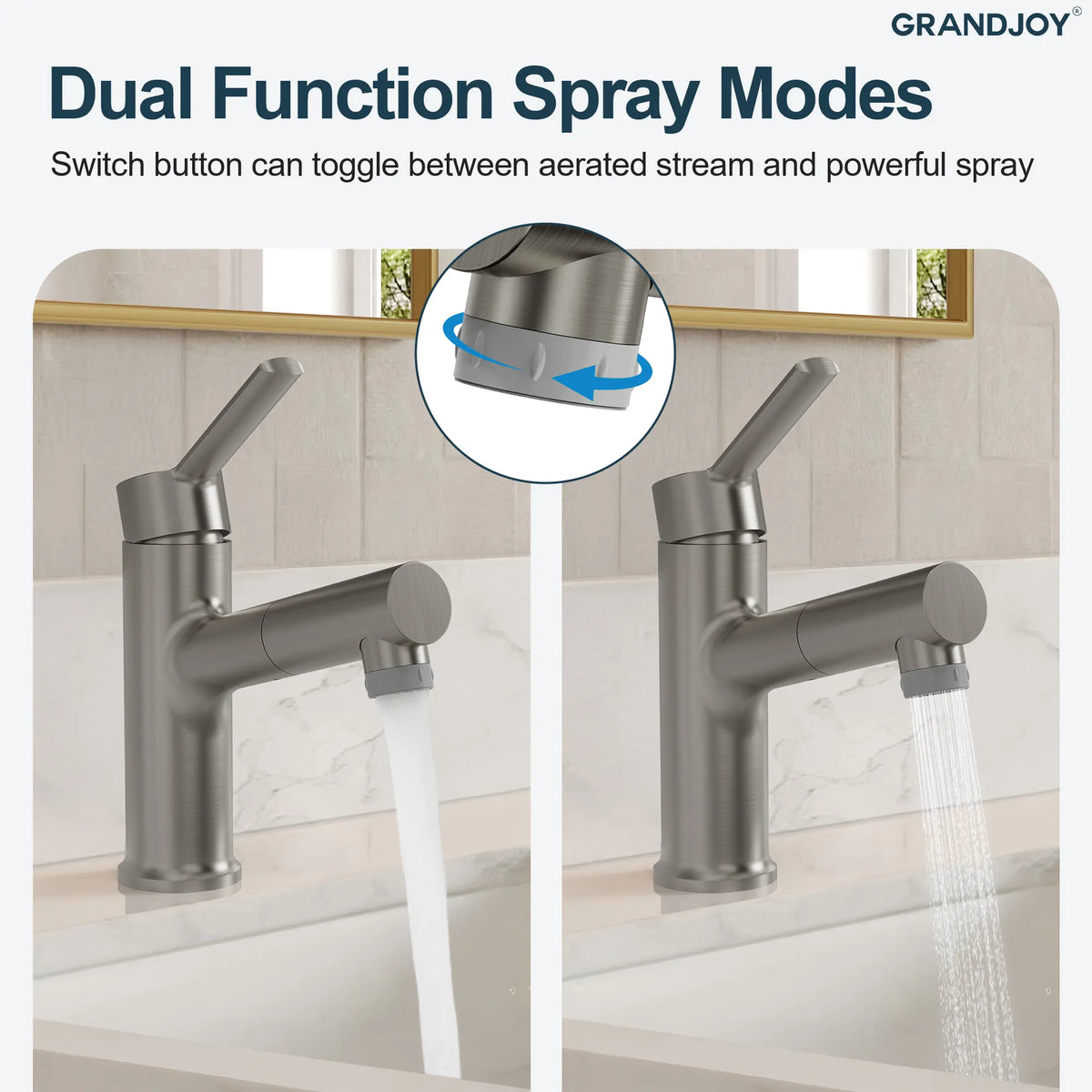 Single-Handle Pull-Out Bathroom Sink Faucet With Dual Spray Modes And Pop-Up Drain