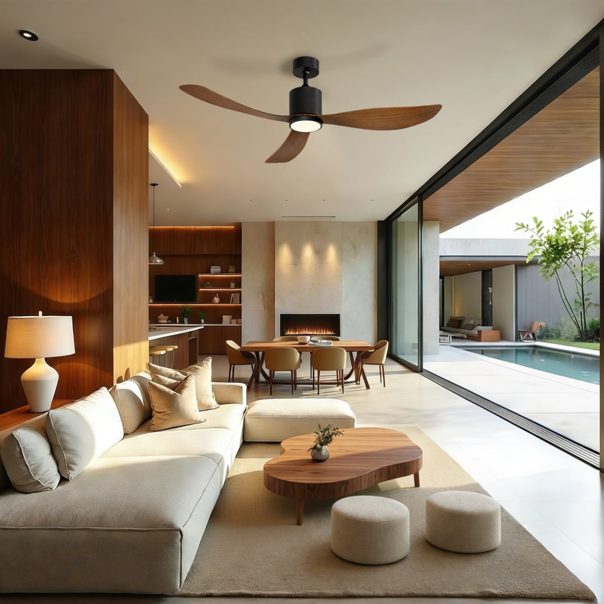 52-Inch Downrod Mount 3-Blade Ceiling Fan with Light and Remote Control
