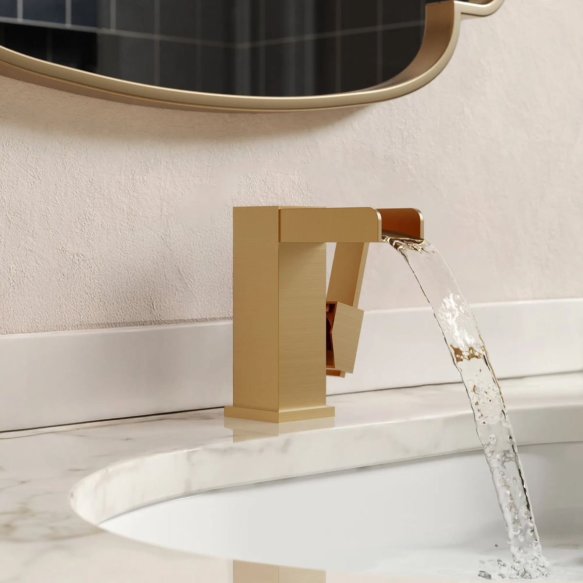 Single-Handle LED Waterfall Bathroom Sink Faucet With Pop-Up Drain