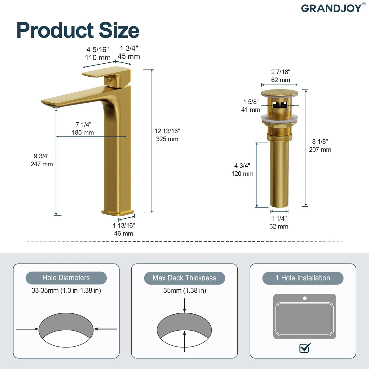 Single-Handle Vessel Bathroom Sink Faucet With Pop-Up Drain