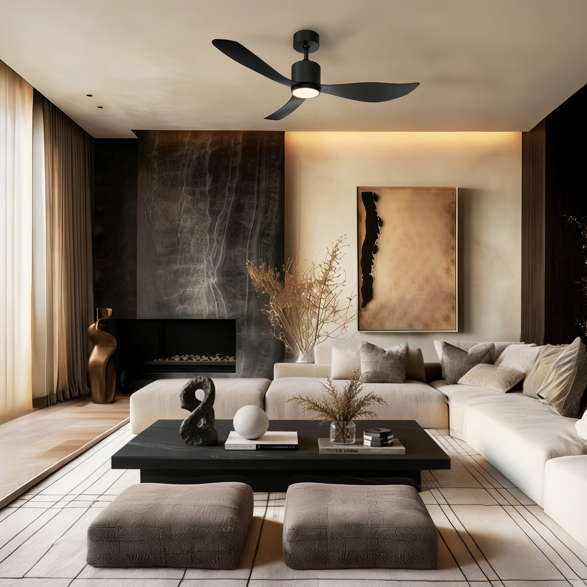 52-Inch Downrod Mount 3-Blade Ceiling Fan with Light and Remote Control
