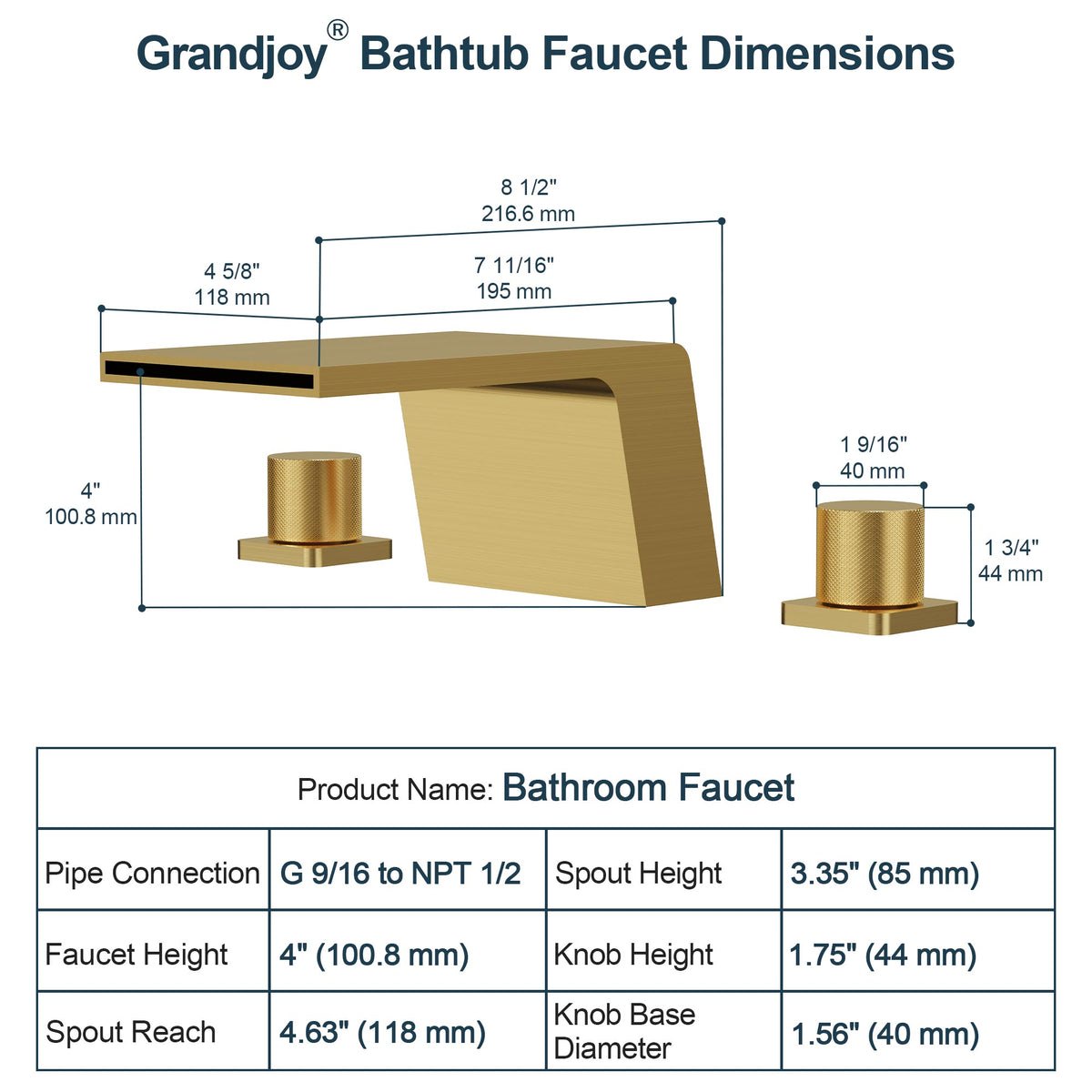Deck-Mounted Waterfall Bathtub Faucet with Separate Hot and Cold Handles