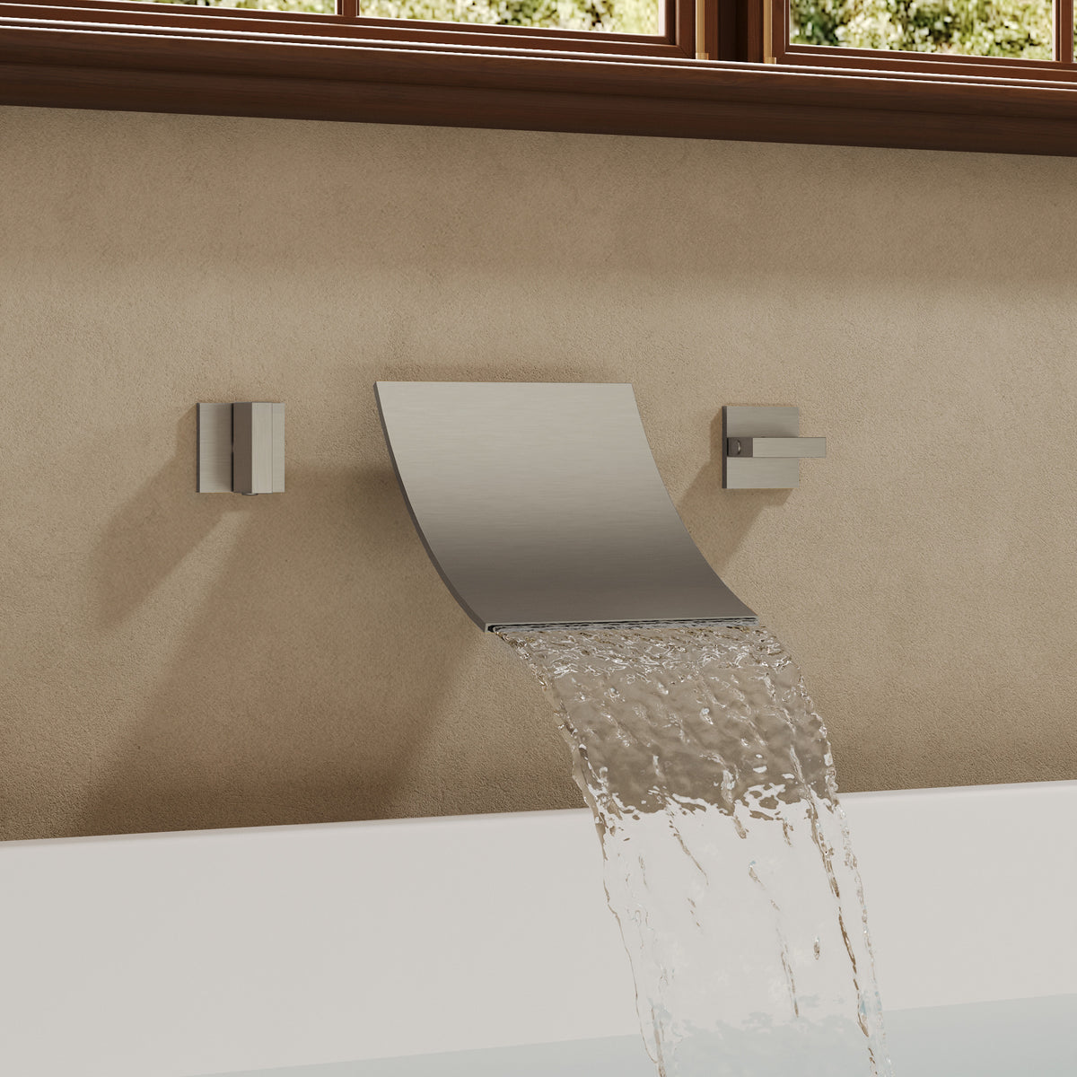 Wall-Mounted High-Flow Waterfall Bathtub Faucet with Dual Handles