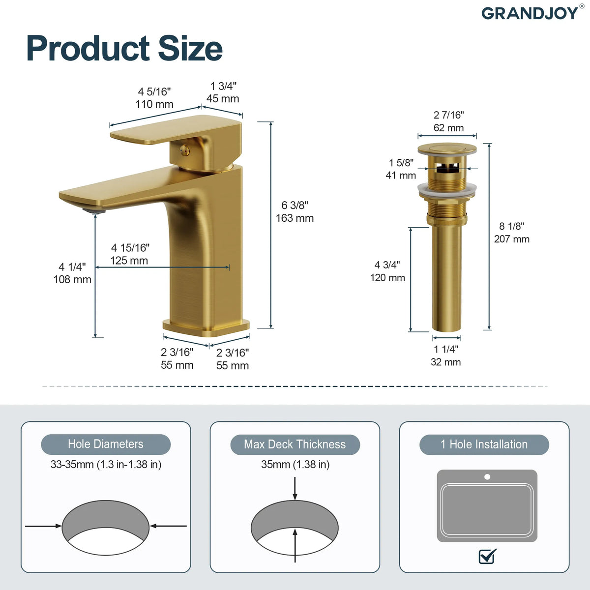 Single-Handle Bathroom Sink Faucet With Pop-Up Drain