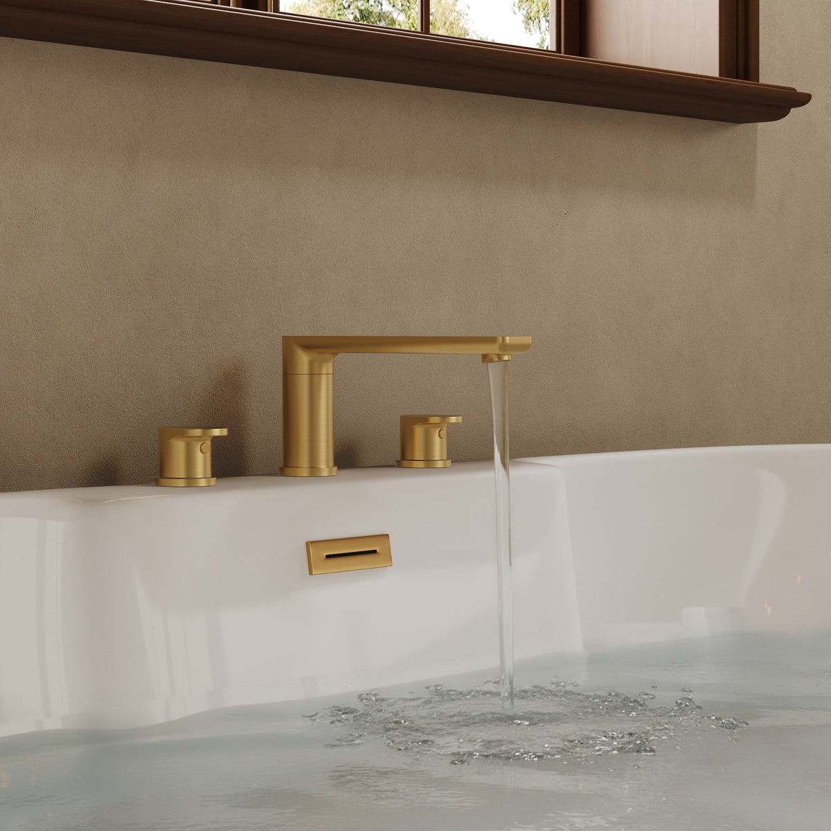 Low-Arc Deck-Mounted Roman Bathtub Faucet with Dual Handles