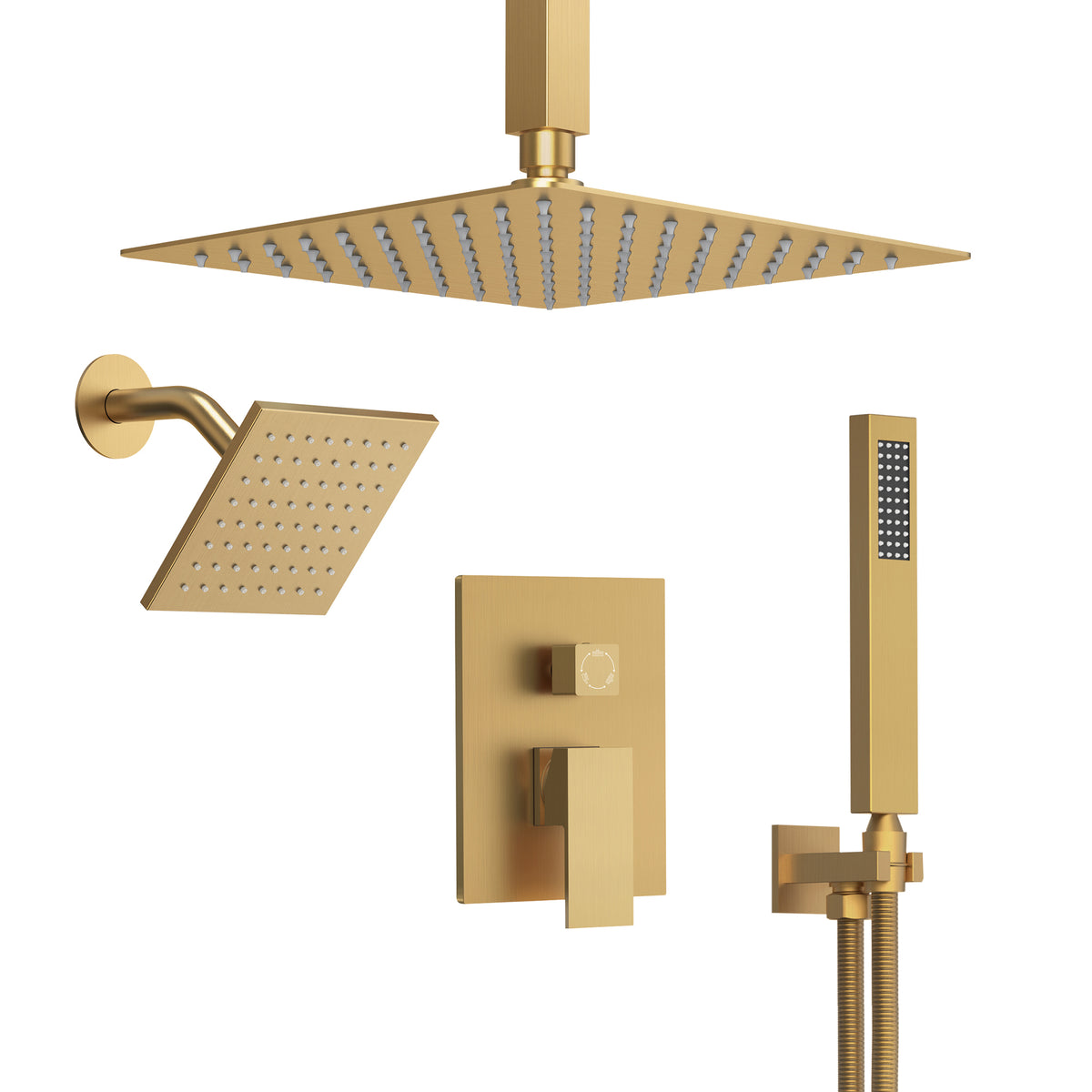 Square Ceiling-Mounted Dual Shower System with Handheld Spray
