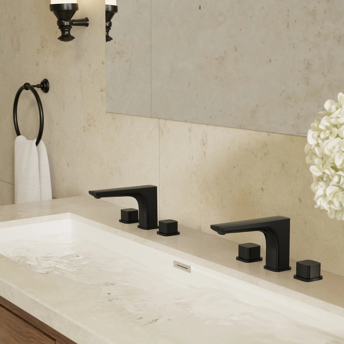 Two-Handle Low Arc Widespread Bathroom Sink Faucet With Pop-Up Drain