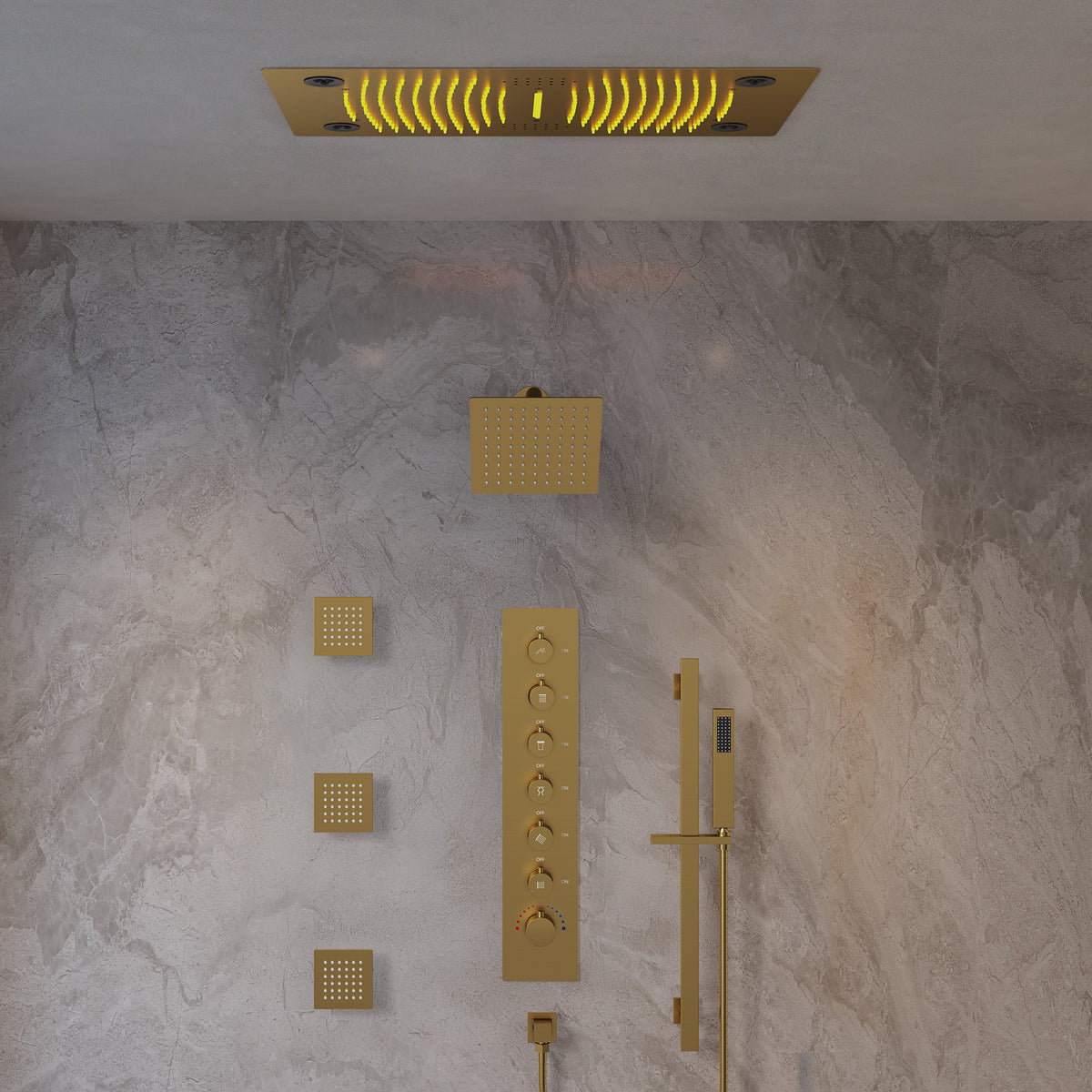 LED Bluetooth Dual-Head Ceiling-Mounted Shower System with Body Jets