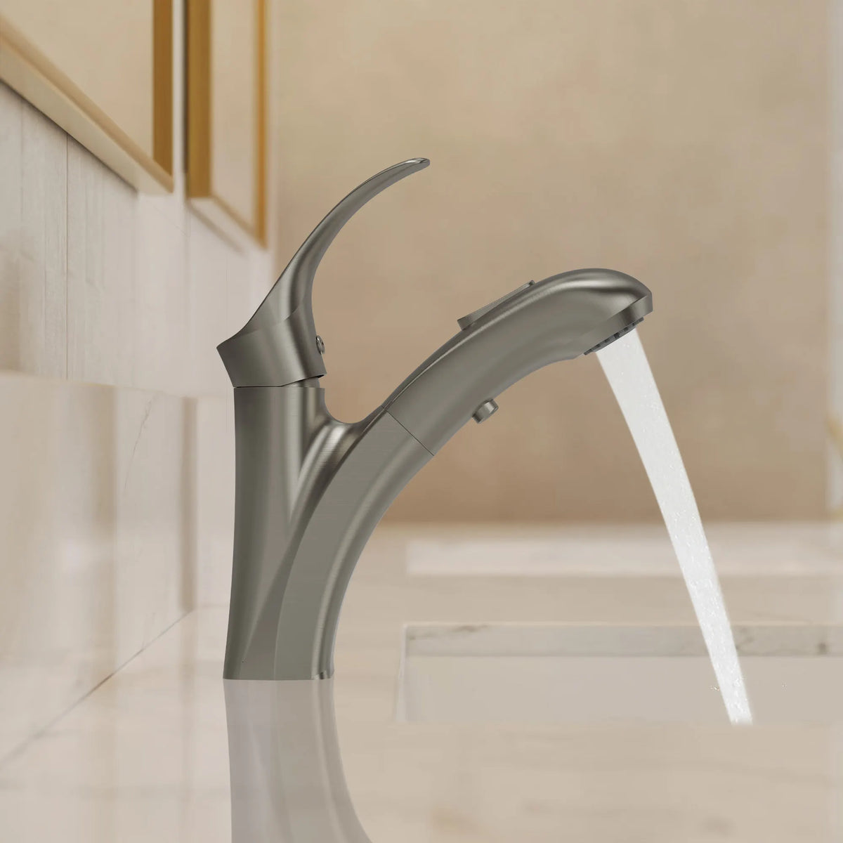 Single-Handle Pull-Out Bathroom Sink Faucet With Dual Spray Modes And Pop-Up Drain