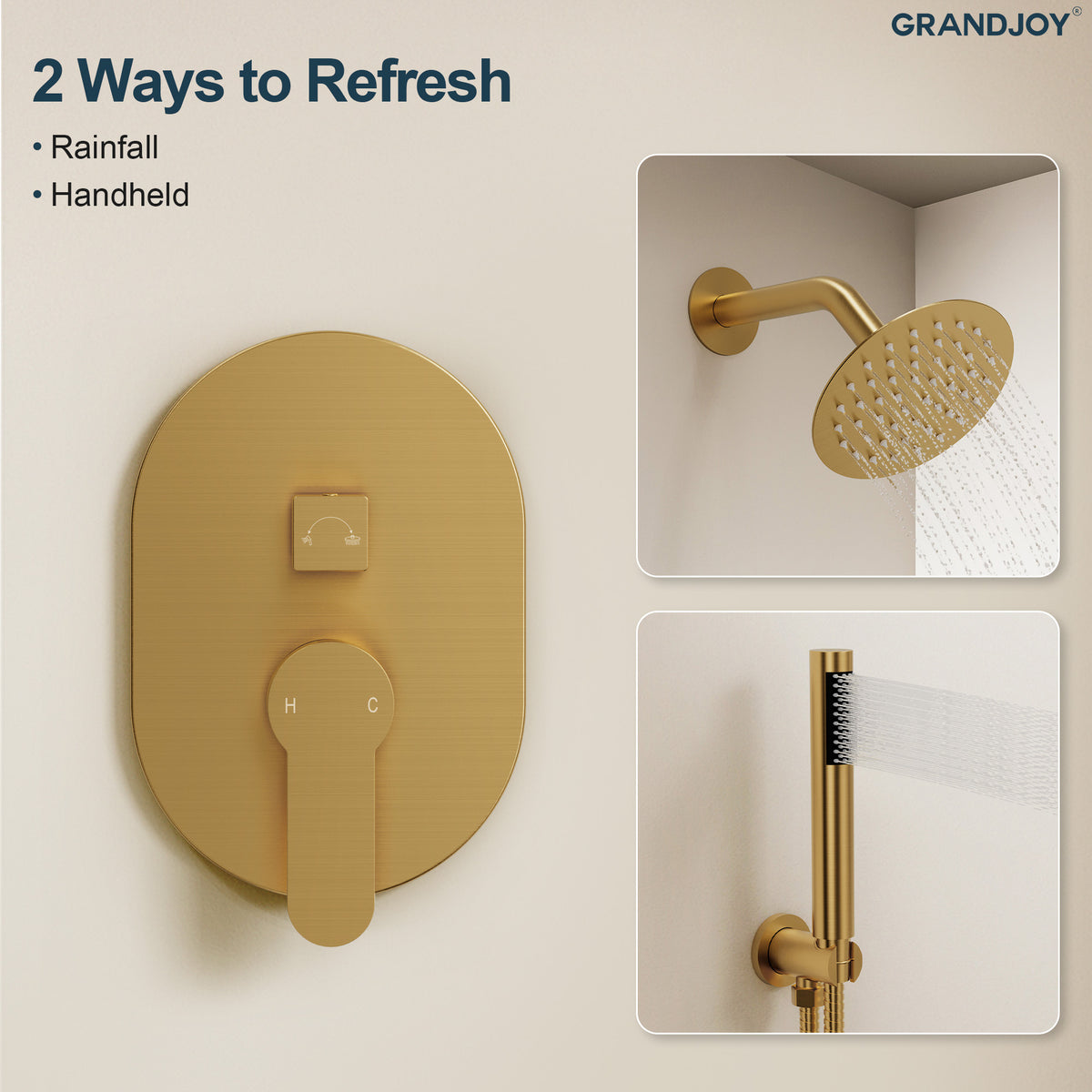 Round Wall-Mounted Rain Shower System with Handheld Spray
