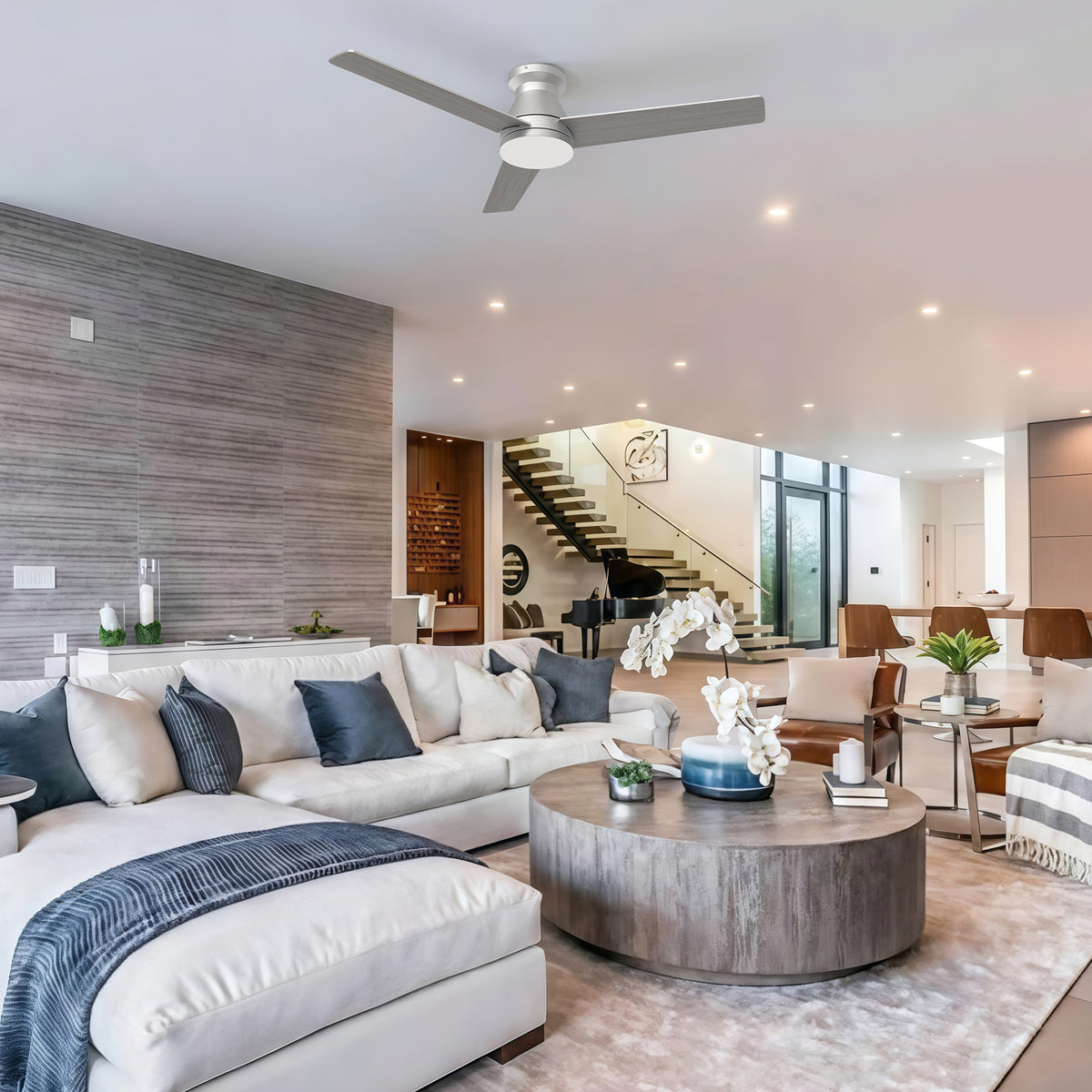 52-Inch Flush Mount 3-Blade Ceiling Fan with Light and Remote Control
