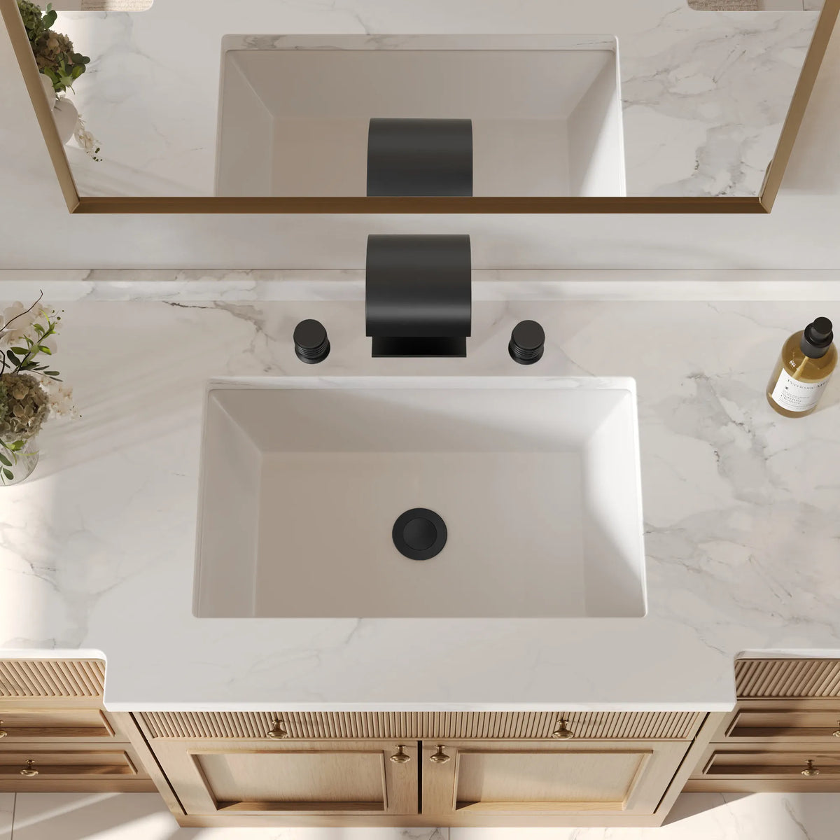 Two-Handle Waterfall Widespread Bathroom Sink Faucet With Pop-Up Drain