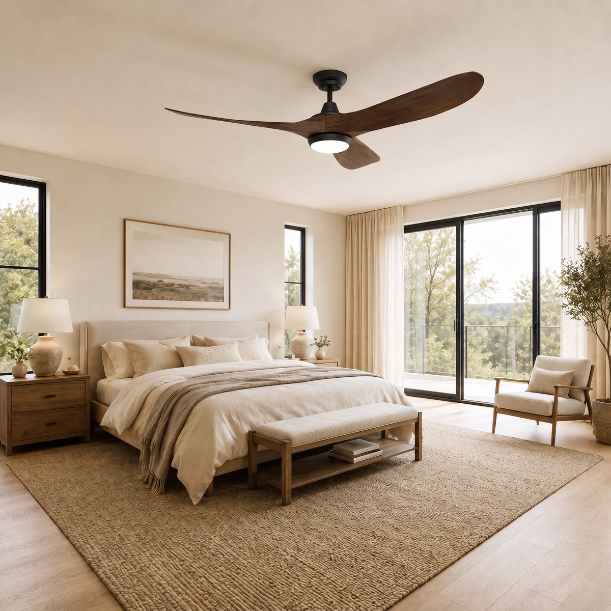 60-Inch Downrod Mount 3-Blade Ceiling Fan with Light and Remote Control
