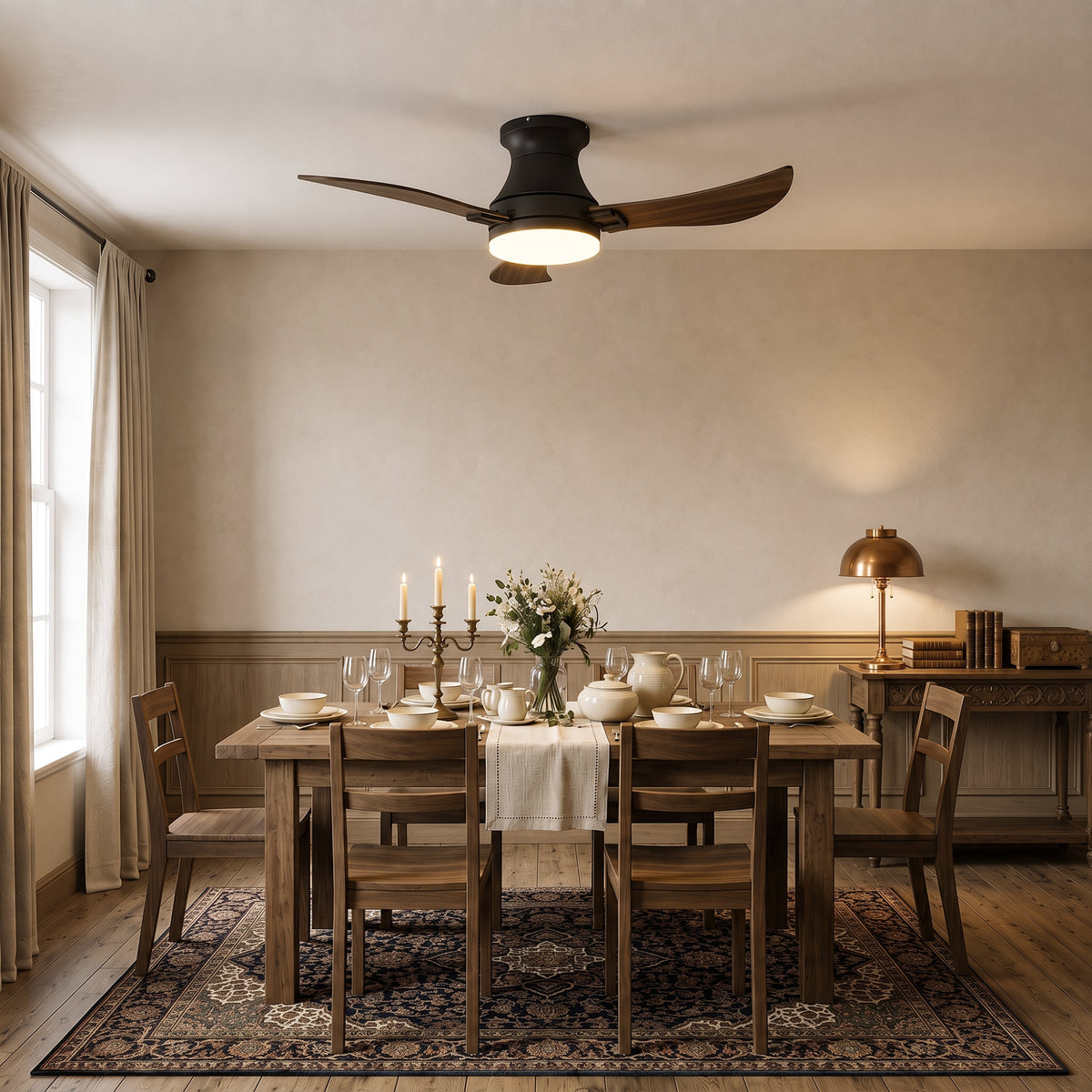 42-Inch Flush Mount 3-Blade Ceiling Fan with Light and Remote Control