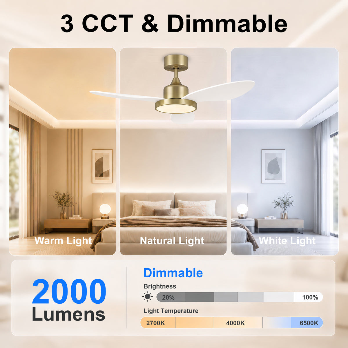 42-Inch Downrod Mount 3-Blade Ceiling Fan with Light and Remote Control