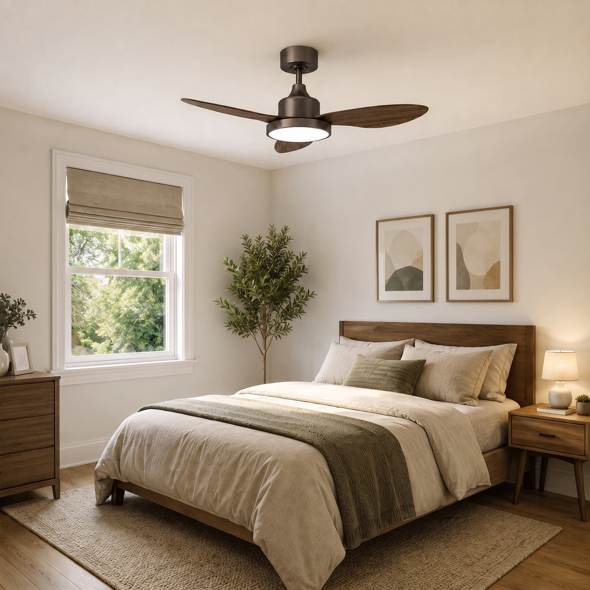 42-Inch Downrod Mount 3-Blade Ceiling Fan with Light and Remote Control