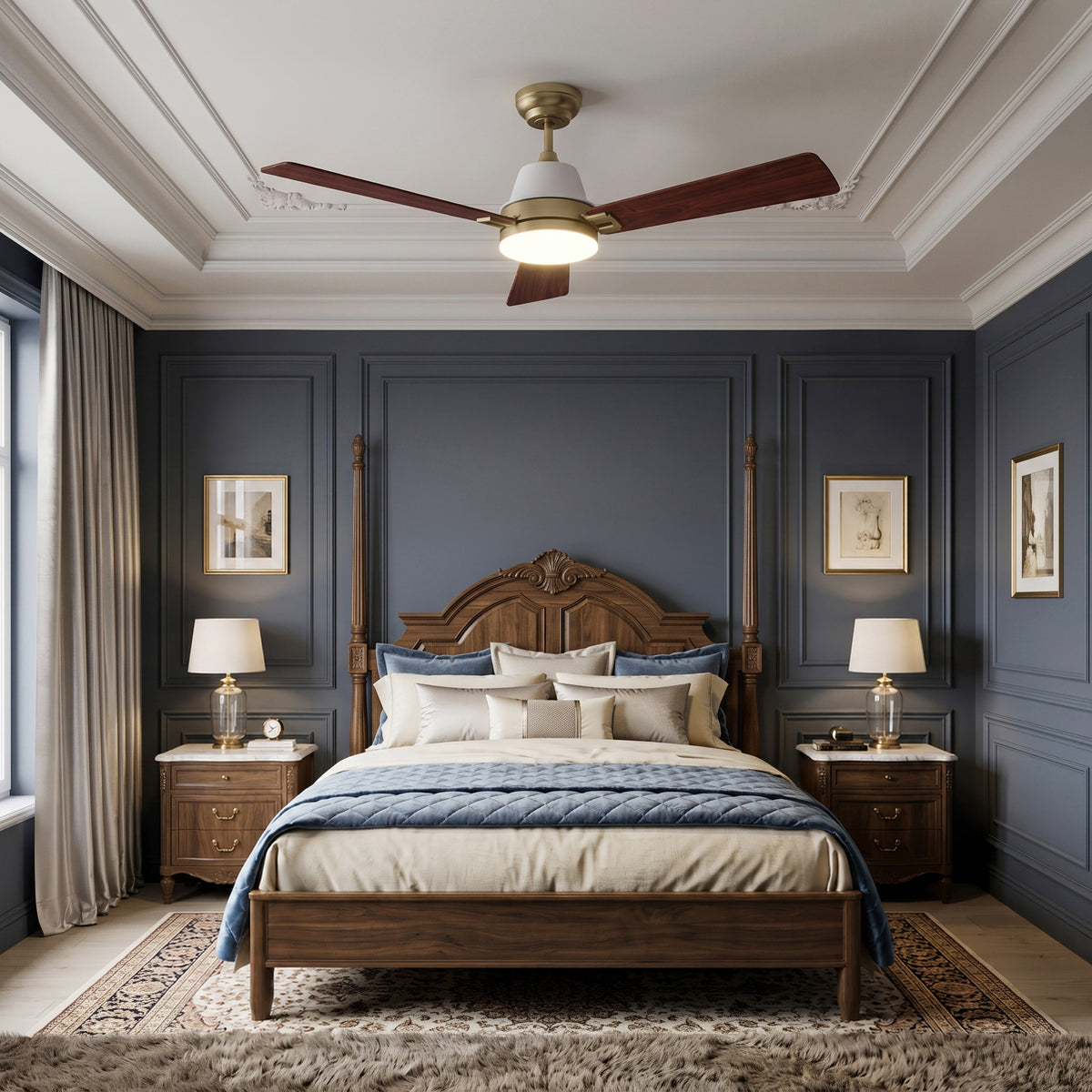 52-Inch Downrod Mount 3-Blade Ceiling Fan with Light and Remote Control