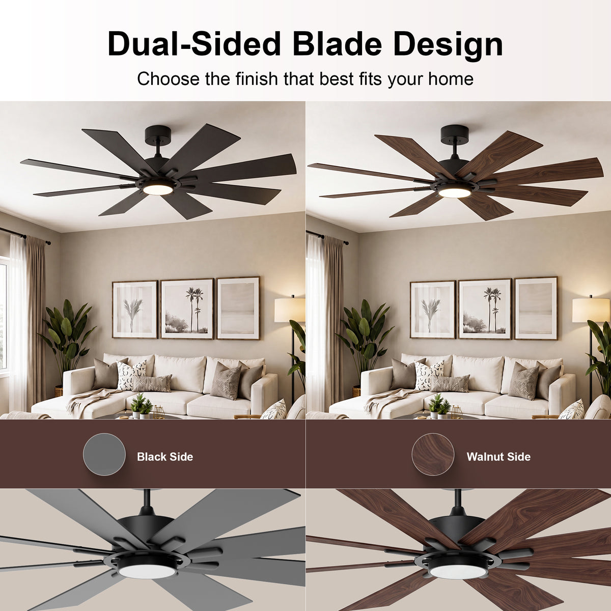 72-Inch Downrod Mount 8-Blade Ceiling Fan with Light and Remote Control