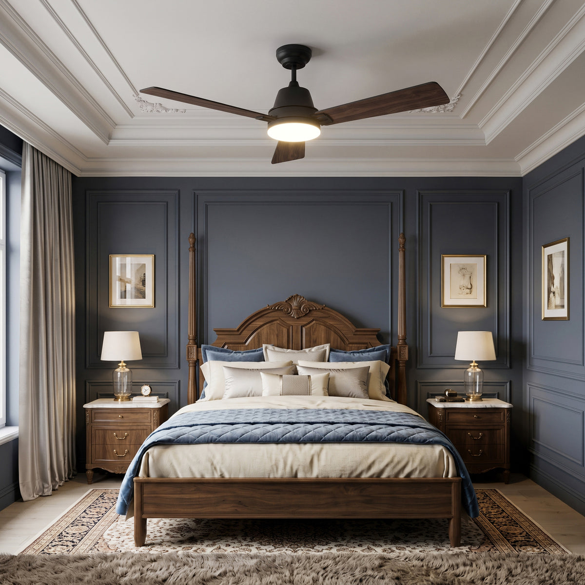 52-Inch Downrod Mount 3-Blade Ceiling Fan with Light and Remote Control