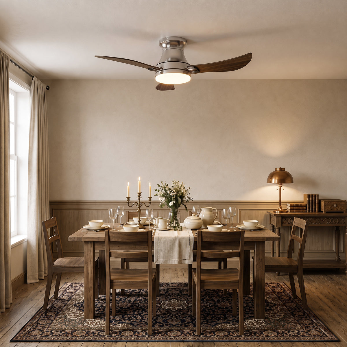 42-Inch Flush Mount 3-Blade Ceiling Fan with Light and Remote Control