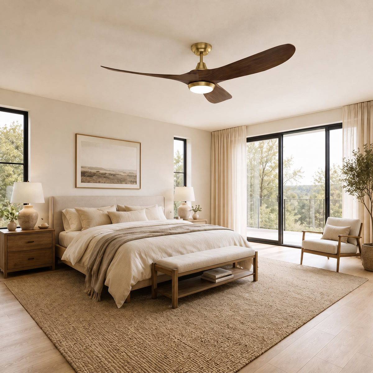 60-Inch Downrod Mount 3-Blade Ceiling Fan with Light and Remote Control